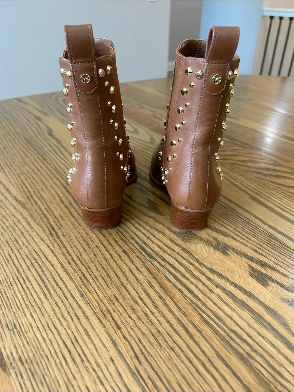 MICHAEL Michael Kors Brown Leather Studded Ankle Boots, size 6.5